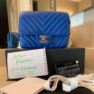 Chanel 22S Blue Chevron caviar square mini shw